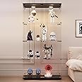 LFT HUIMEI2Y Glass Display Cabinet with LED Lights and Lock, 2 Door Curio Cabinets, Tempered Glass Collection Display Showcase for Bedroom, Living Room 65” Black