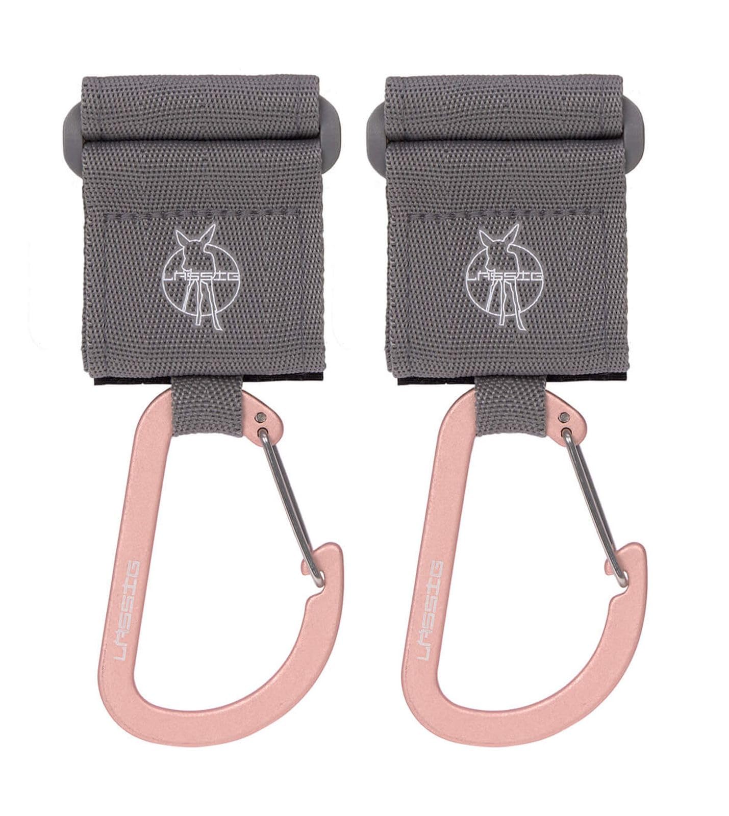 LÄSSIG Pram Attachment (2 Pieces) Velcro Carabiner Hook Carabiner Hook Pram Hook Shopping Hook Metal/Stroller Hooks with Carabiner Grey