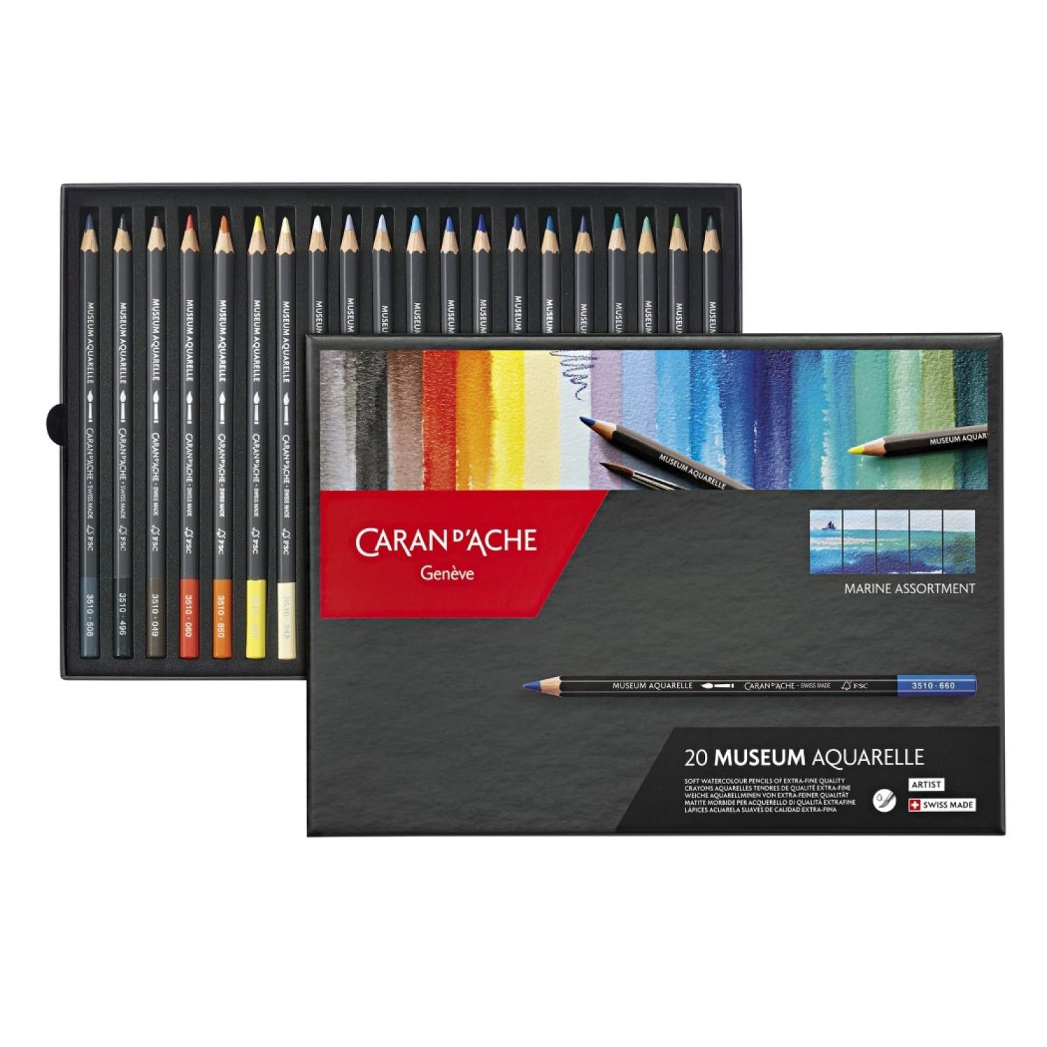 Caran D'Ache Museum Aquarelle Marine Pencils - Assorted Colours (Pack of 20)