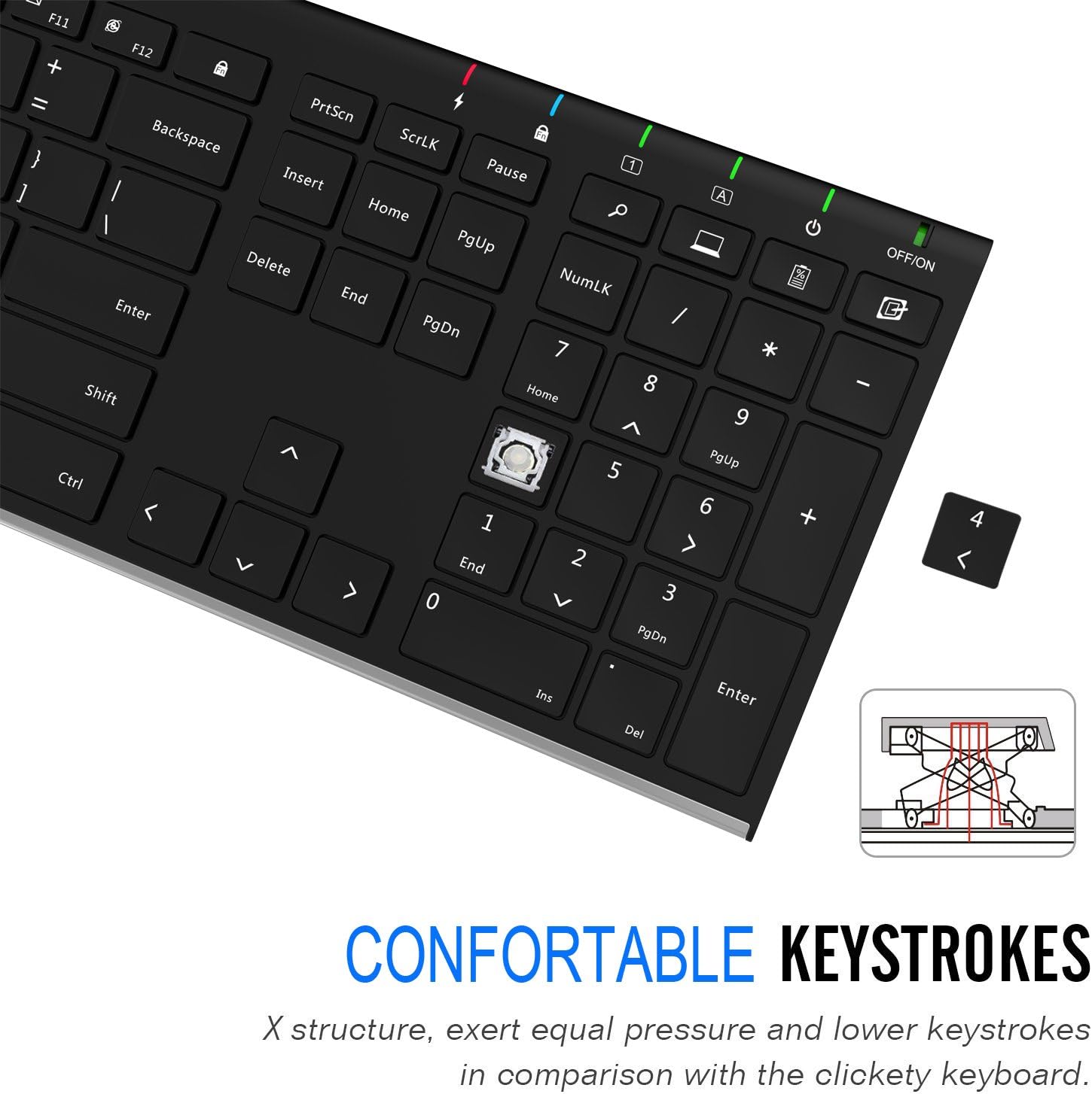 Arteck 2.4G Wireless Keyboard Stainless Steel Ultra Slim Full Size Keyboard with Numeric Keypad for Computer/Desktop/PC/Laptop/Surface/Smart TV and Windows 10/8/ 7 Built in Rechargeable Battery: Electronics