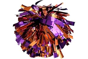 ICOBUTY Metallic Cheerleader Cheerleading Pom Poms 6 inch 1 Pair 2 Pieces (Purple/Orange)