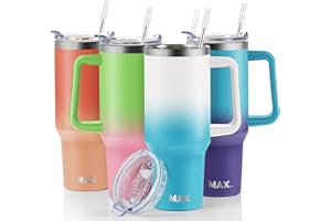 MaxBase 40 oz Tumbler with Handle and Straw Lid, Insulated Reusable Stainless Steel Travel Mug Keeps Drinks Cold up to 34 Hours, 100% Leakproof Bottle for Water, Iced Tea or Coffee, Smoothie and More