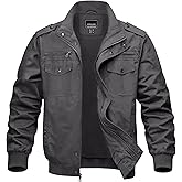MAGNIVIT Men's Military Lightweight Army Windbreaker Cargo Jacket With Stand Collar, Zip Front, 7 Pockets - Cotton