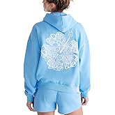 Amiblvowa Preppy Oversized Graphic Hoodies for Women Teen Girl Long Sleeve Pullover Embroidery Hibiscus Sweatshirt Beachwear