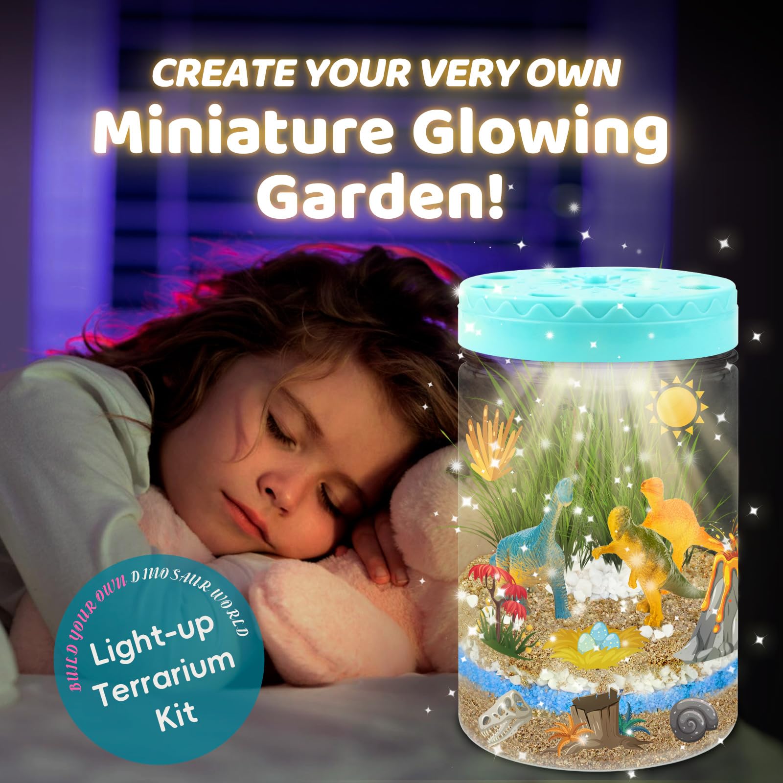 AluAbi Light Up Dinosaur Terrarium Kit for Kids,Educational Science Kits,Gardening Kits Science Activities for Boys & Girls,DIY Creative Dinosaur Toys,Arts and Crafts Kit Gifts for Ages 4 5 6 7 8-12
