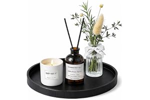 13 Inch Round Serving Tray, Black Wood Coffee Table Tray, Coffee Table Tray, Wooden Vanity Tray for Perfume & Skincare, Decor