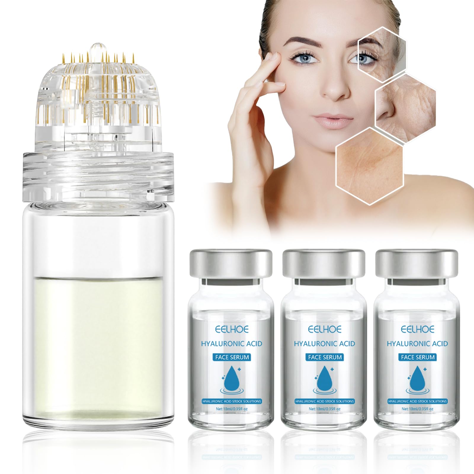 3 PCS Gla-Mory Micro Infusion System for Lips,Micro Infusion Facial System,Gla-Mory Micro-Infusion Facial System,Repair Skin,Deep Nourishment,Suitable for All Skin Types (Serum with Roller)