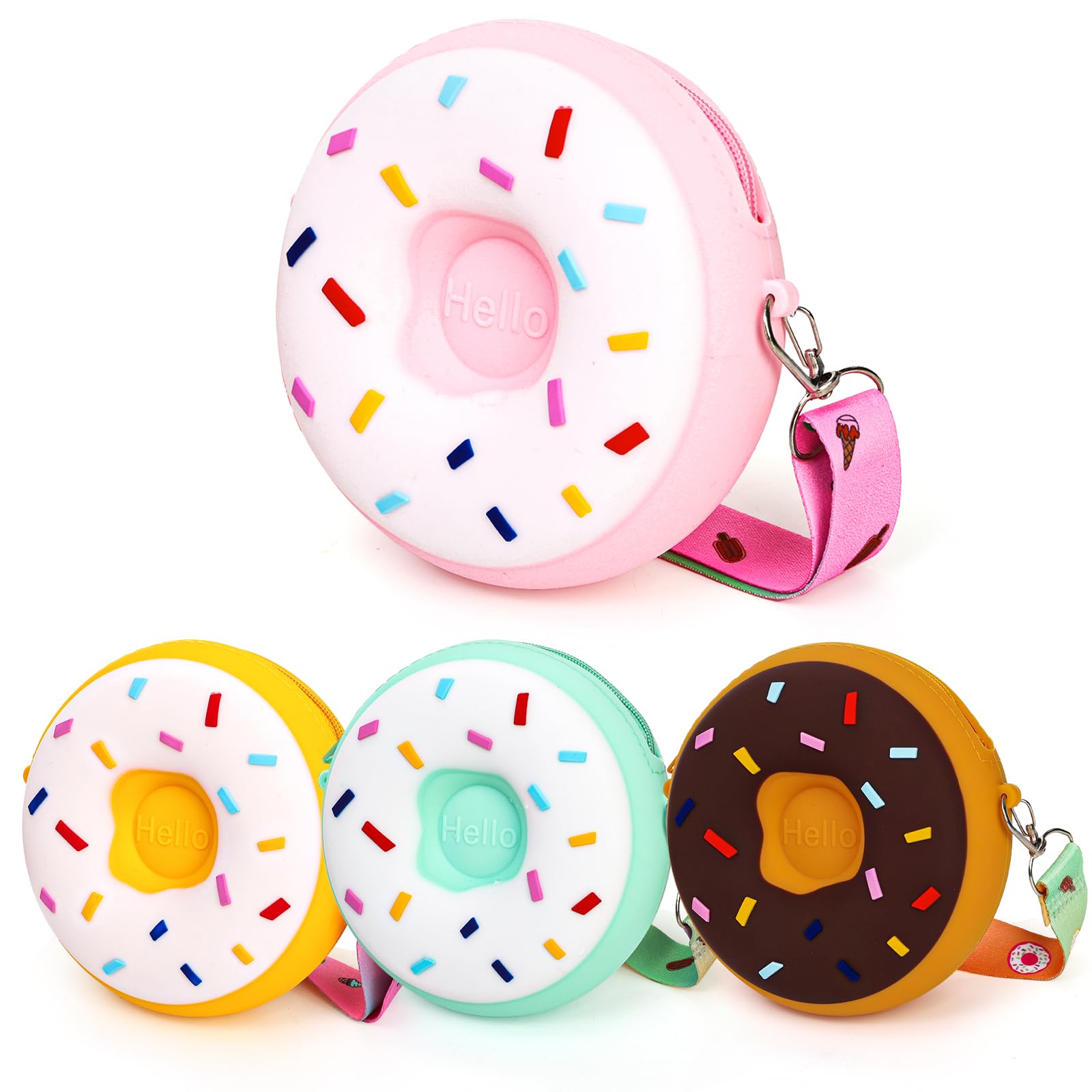 Photo 1 of WRINGKIT 4 Pack Small Crossbody Purse, Silicone Handbag with Adjustable Strap, Sweet Donut Play Purse Wallet for Present, Birthday Gift, 4 Colors