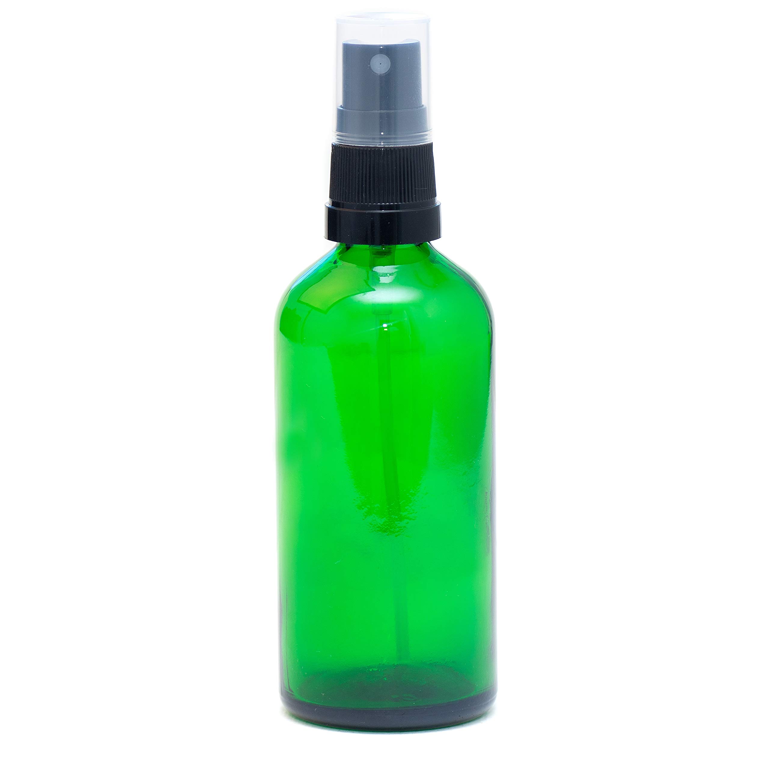 Aura 100ml GREEN Glass Bottles with Black ATOMISER Sprays - PACK of 8