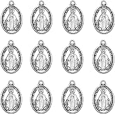 60Pcs Oval Medalla Milagrosa de La Virgen Maria Charms Alloy Virgen de Guadalupe Charms Pendant for Diy Catholic Prayer Necklace Mexican Bracelet Jewelry Making