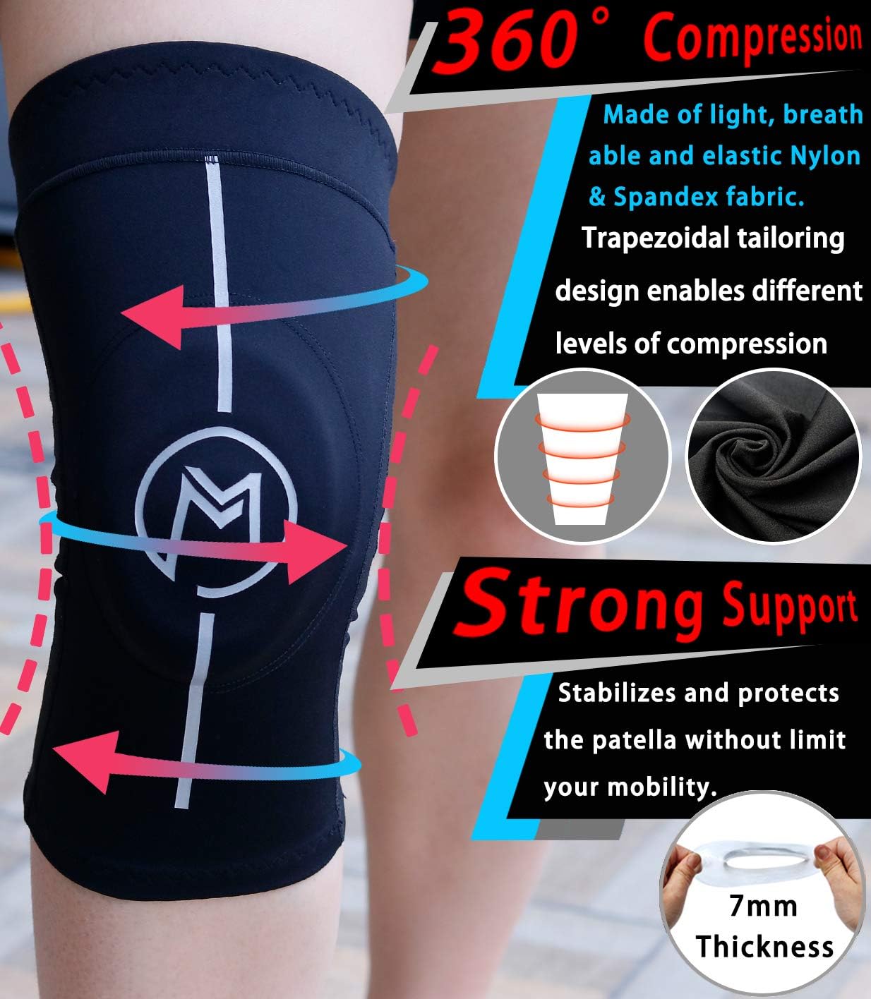 Knee Compression Sleeve - Knee Brace with Patella Gel Pads - Knee Support for Men & Women Meniscus Tear Arthritis Joint Pain Relief Injury Recovery Single Pack: Industrial & Scientific