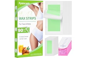 FYENCAM Wax Strips for Hair Removal, Waxing Strips Kit for Women Sensitive All Skin, Hair Removal Wax Strips for Face Body Armpit Legs and Bikini, 90 Wax Strips + 6 Calming Oil Wipes