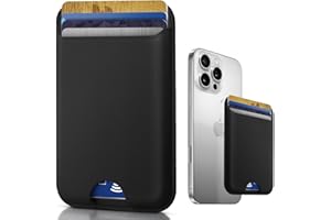 MAZYOYO Phone Card Holder Stick on, Premium Leather Phone Wallet Stick on, Stronger Adhesive Credit Card Holder for Back of Phone Case, iPhone, Samsung, and Android, RFID Blocking, Fit 4 Cards, Black