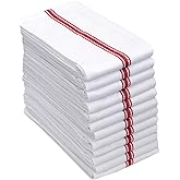 AMOUR INFINI Cotton Kitchen Towels Set of 12 - Highly Absorbent, Super Soft Tea Towel with Hanging Loops - Extra Large Quick Dry Commercial Restaurant Towel (16x28 Inch - Red)