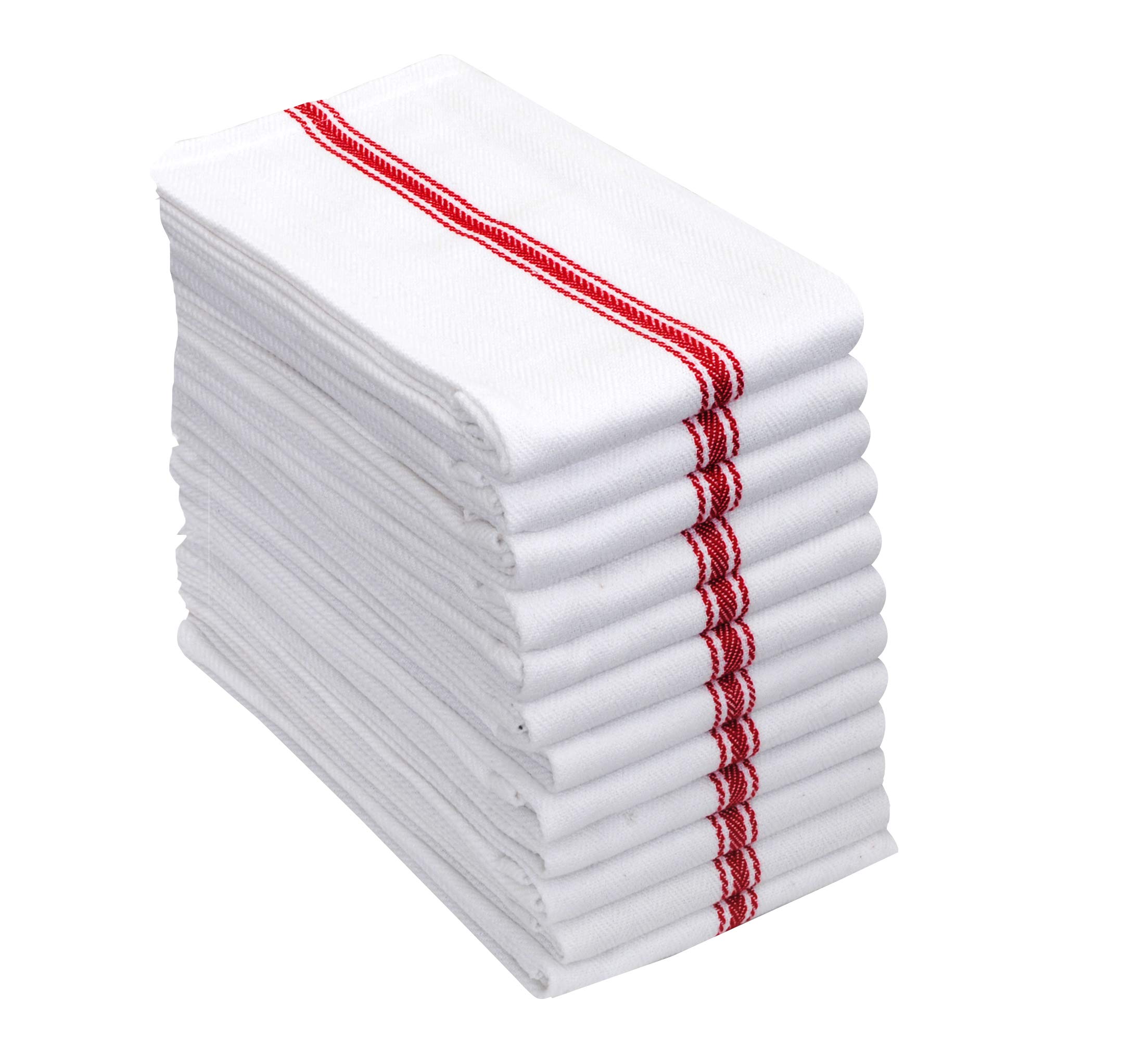 Amour Infini Herringbone Weave Kitchen Towels | Set of 12 | 40 x 70 cm | 100% Ring Spun Cotton | Soft and Absorbent | Perfect as Dish Towels and Napkins | Red