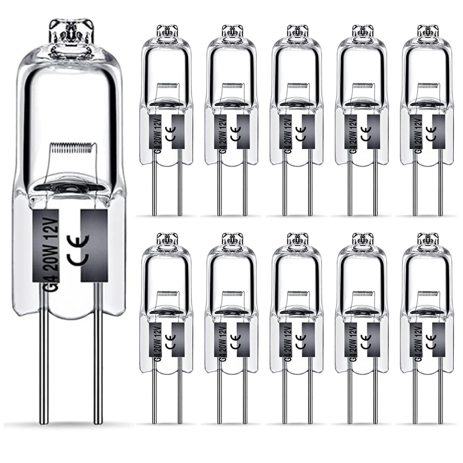 Nottac G4 Halogen Light Bulbs 20W 12V Clear Capsule 2 Pin Lamp Bulb Halogen Pin Base Warm White Dimmable 10 Pack