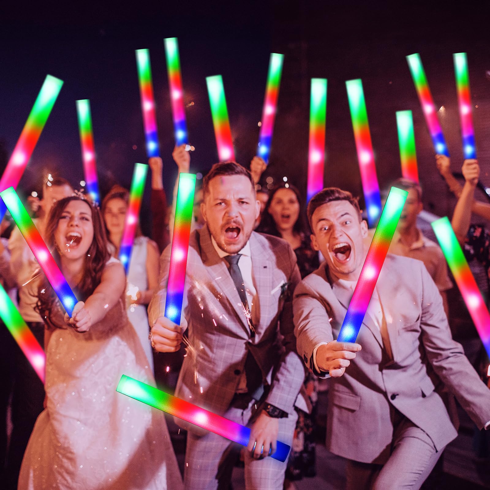 48 Pcs Foam Glow Sticks, Glow Sticks Bulk with 3 Modes Colorful Flashing, Light Up Baton Wands for Kids, Glow Stick Party Pack for Wedding, Raves, Concert, Camping, New Year Carnival