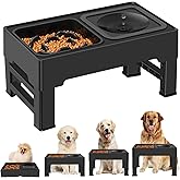 ikuso 2-in-1 Elevated Slow Feeder Dog Bowls, 4 Height Adjustable Raised Dog Bowls Stand with No Spill Water Bowl, Non-Skid Pe