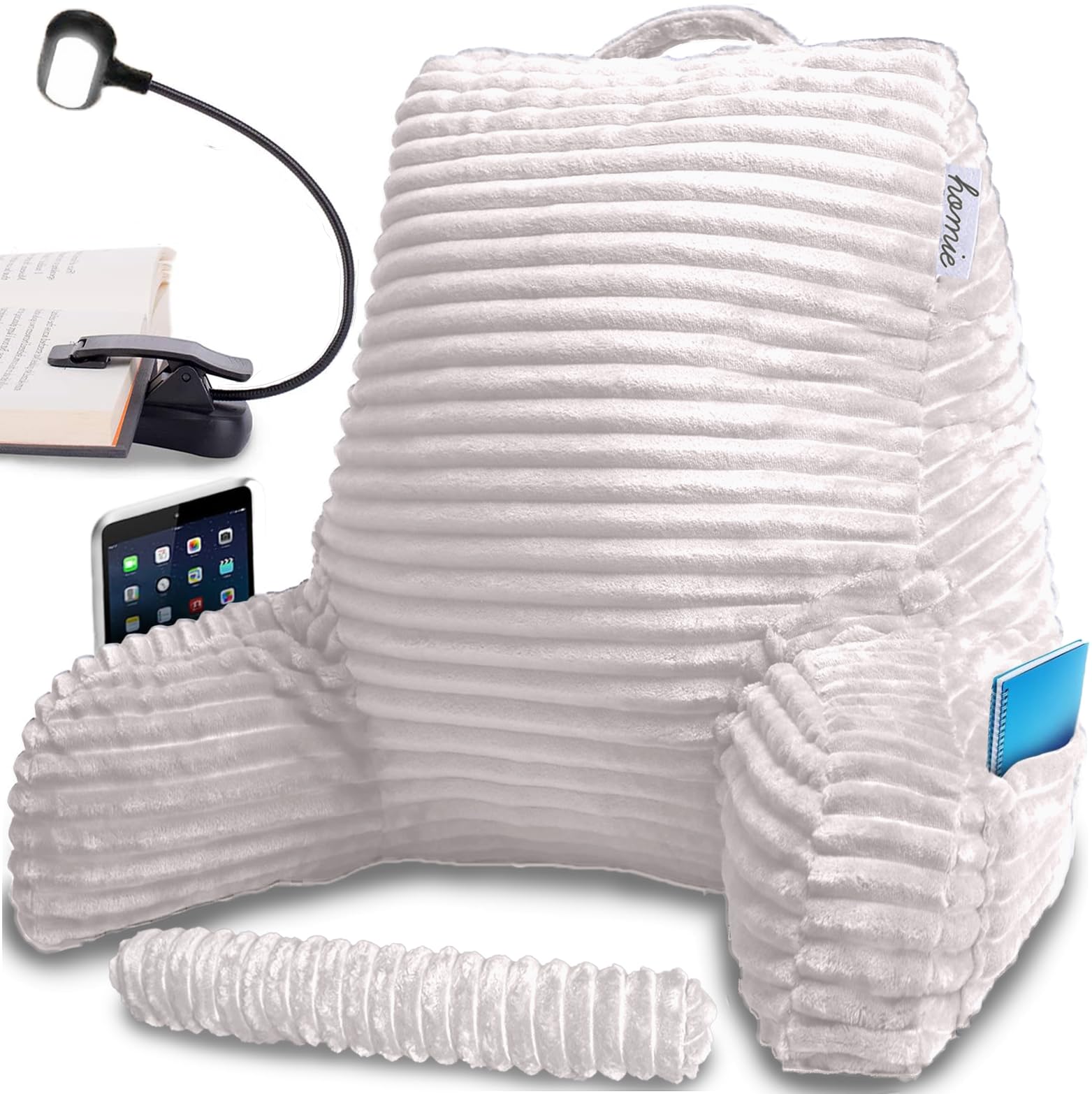 Photo 1 of Homie Reading Pillow with Wrist Support, Has Arm Rests, and Back Support for Bed Rest, Lounging, Reading, Working on Laptop, Watching TV (White)