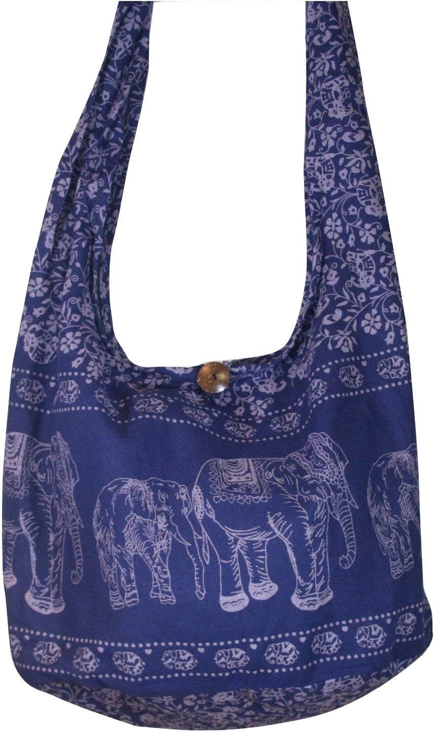 Hippie Elephant Sling Crossbody Bag Shoulder Bag Purse Thai Top Zip Handmade New Color : Blue