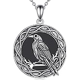 YAFEINI Raven Necklace 925 Sterling Silver Black Onyx Raven Pendant Necklace Vintage Halloween Crow Necklace Jewelry Gifts for Women Men