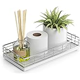 JNFUZ Toilet Paper Basket, 13 Inch Oak and Iron Bathroom Tank Tray Top of Toilet Storage Toiletries Organizer for Bathroom, Living Room and Kitchen (White)