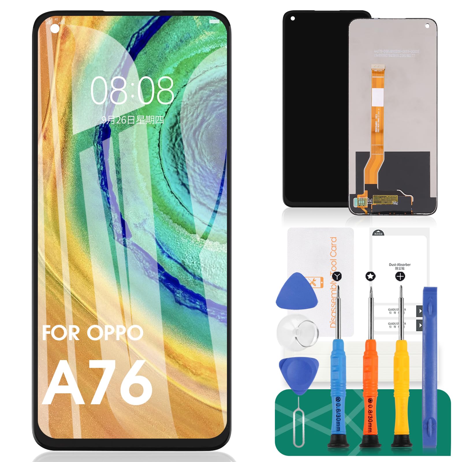 For Oppo A76 Screen Replacement For Oppo A76 LCD Display For Oppo A76 Touch Screen Digitizer Assembly CPH2375 Repair Parts Kits(Black)