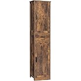 usikey 67'' Tall Storage Cabinet with Adjustable Shelves & 2 Doors, Bathroom Cabinet with 1 Drawer, Narrow Tall Cabinets for Living Room, Home Office, Rustic Brown