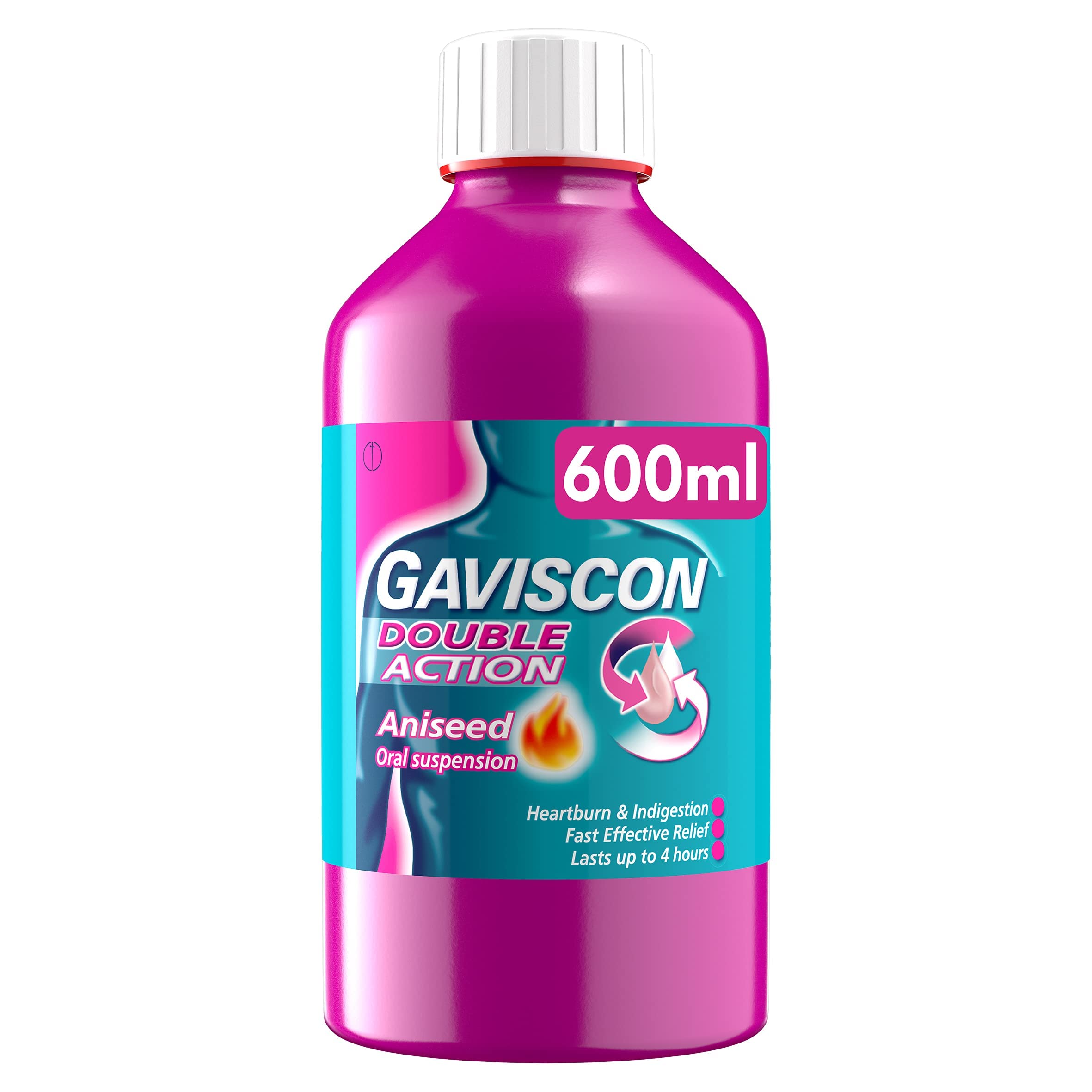 Gaviscon Double Action Aniseed Liquid 600 ml - Heartburn & Indigestion Relief, Stomach Acid & Reflux Solution, Pregnancy Safe, Lasts Up to 4 Hours, Antacid for Digestion