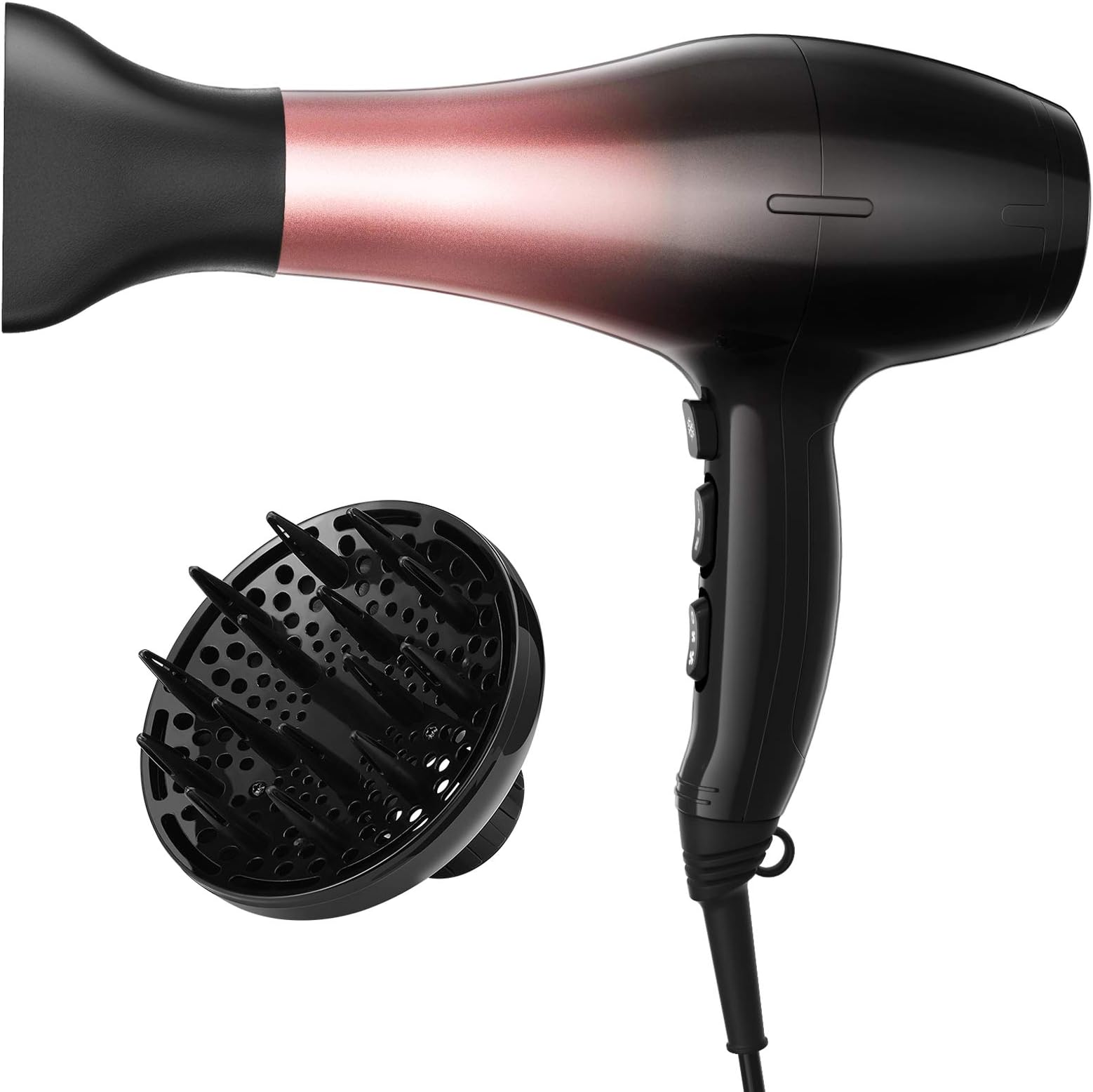 KIPOZI Hair Dryer 1875W Ionic Blow Dryer Professional Powerful Salon Hairdryer with Diffuser & Concentrator Attachments One Step Fast Dry at Home Lightweight and Quiet Black Pink