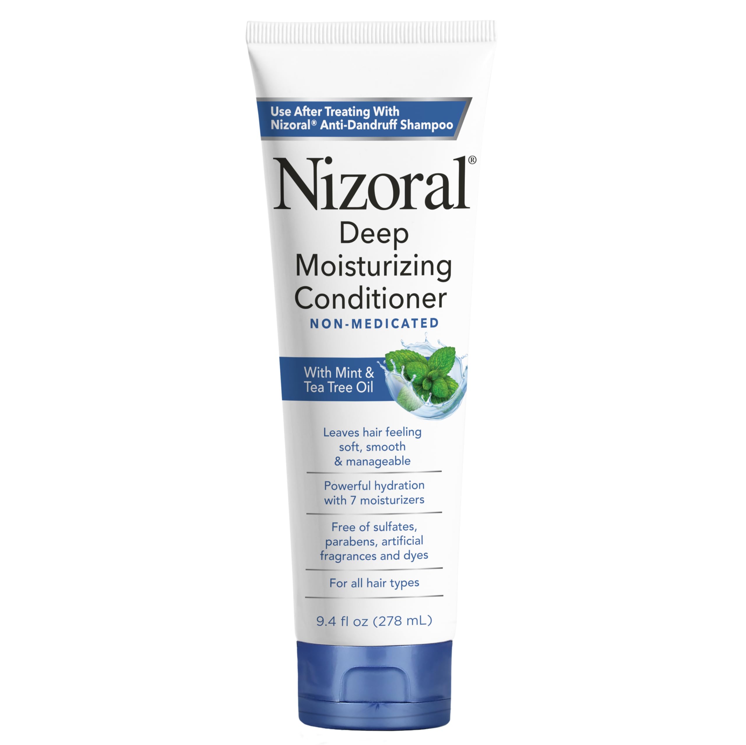 Nizoral Deep Moisturizing Conditioner with Mint & Tea Tree Oil for All Hair Types - Free of Sulfates, Parabens, Artificial Fragrances and Dyes, 9.4 oz