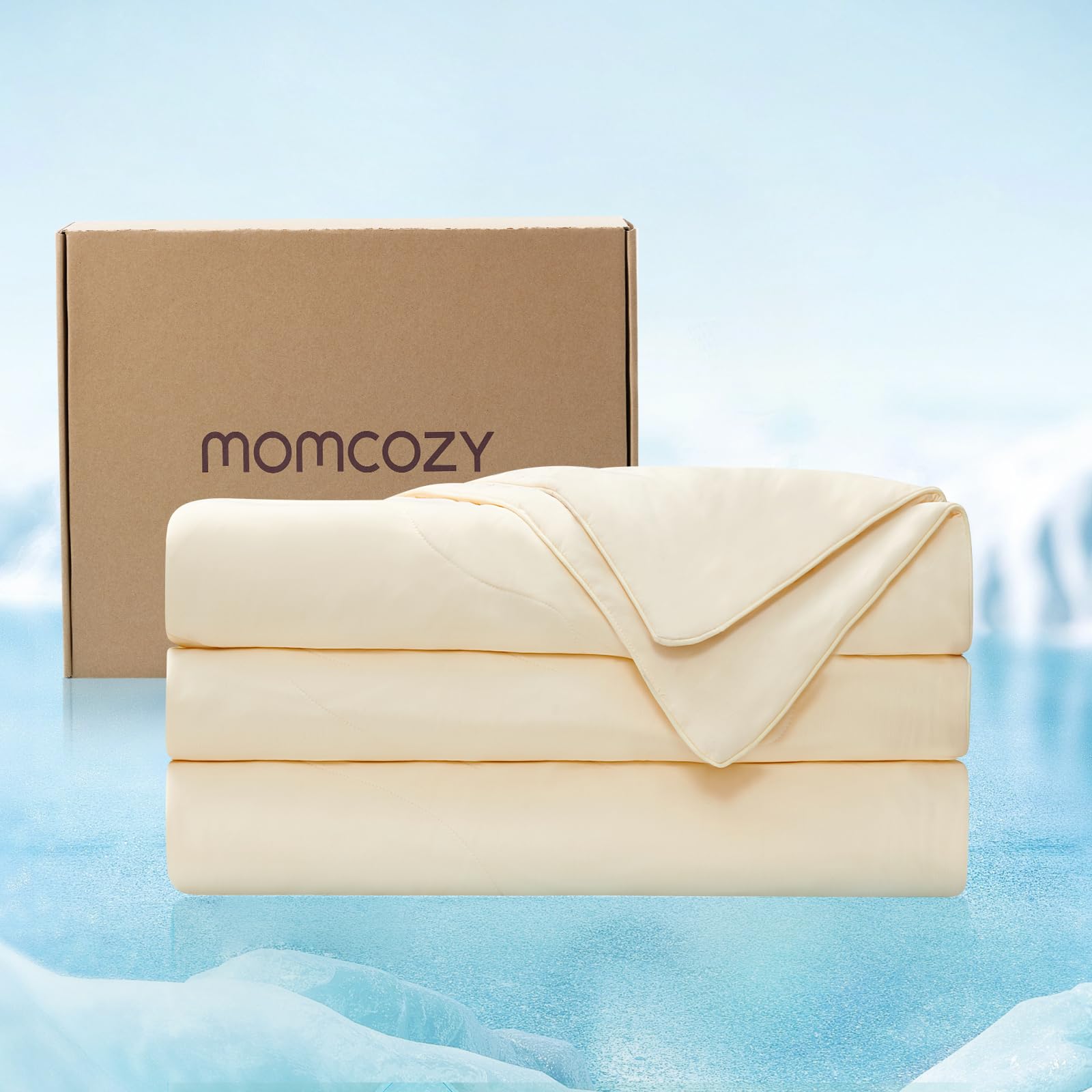 Photo 1 of Momcozy Life CoolMurm Cooling Comforter for Hot Sleepers, Full/Queen 90"x90" Soft Breathable Pregnancy Cooling Blanket, 3-Second Cooling, 8 Hours+ Stay Cool All Night, Beige Yellow