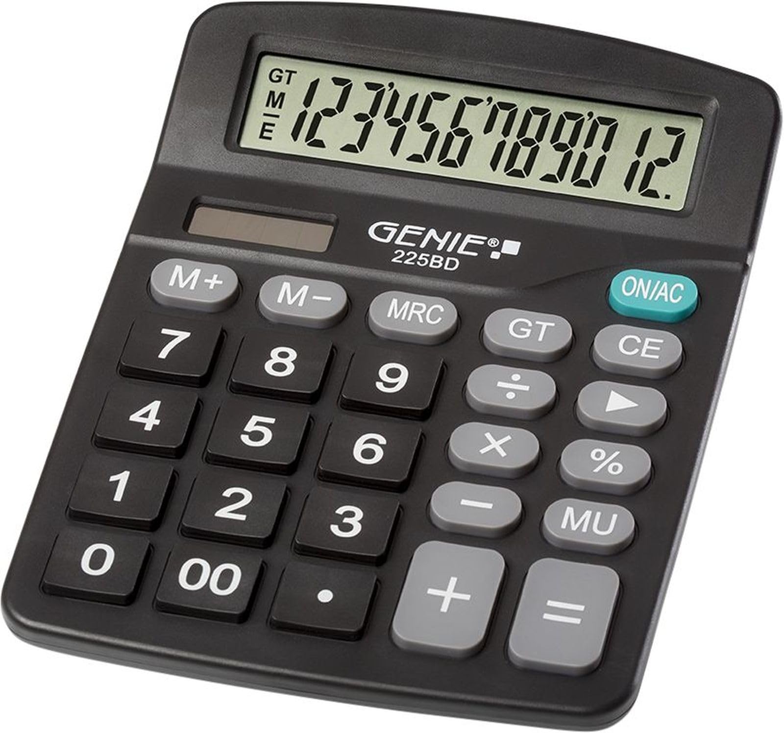 Genie 225 BD Desktop Calculator 12 Digits Dual-Power (Solar and Battery) Compact Design Black