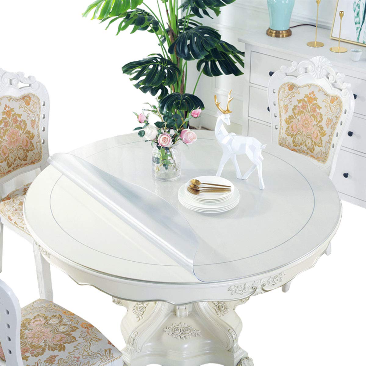 CIEEIN CIEHT Home PVC Tablecloth Desk Table Mat Tablecover Table Covers Translucent Round Thickness 2mm Waterproof Durable 120cm — image 1