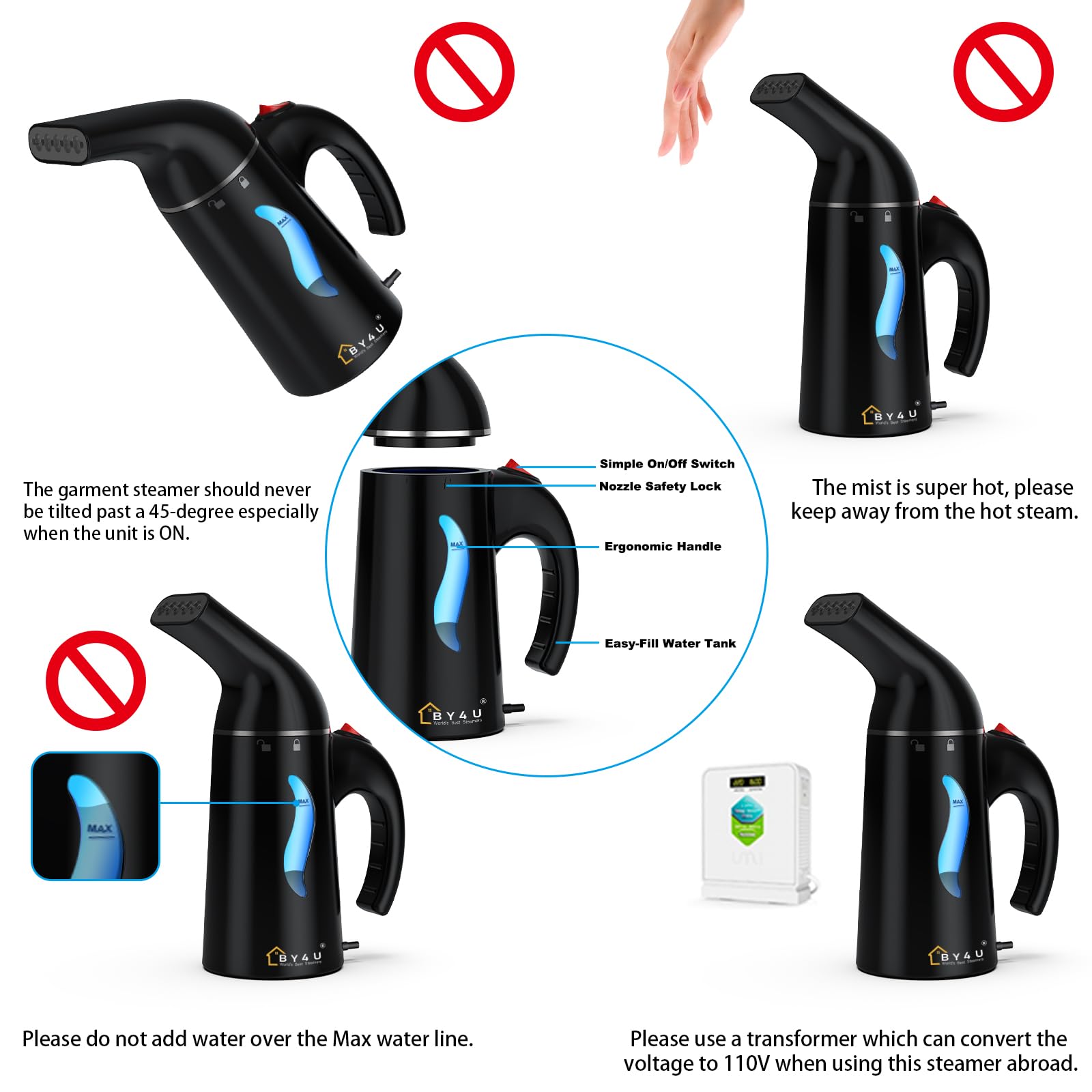 Travel Size Steamer for Clothes,Handheld Garment Steamer for Hat,1lbs Lightly,40s Fast Heat-up,8 FT Power Cord,800W, Light Mini Steamer for Home, Office and Travel, Black