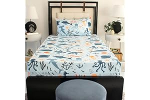 NIKKIPETER Nikki Peter 100% Cotton Kids Bedsheet Sets for Boys and Girls, Marine Life Dolphin Turtle Whale Crabs Jelly Fish Twin Sheets, Aquatic Twin Bedding, Easy Care Super Soft 2PC Set - OEKOTEX Certified