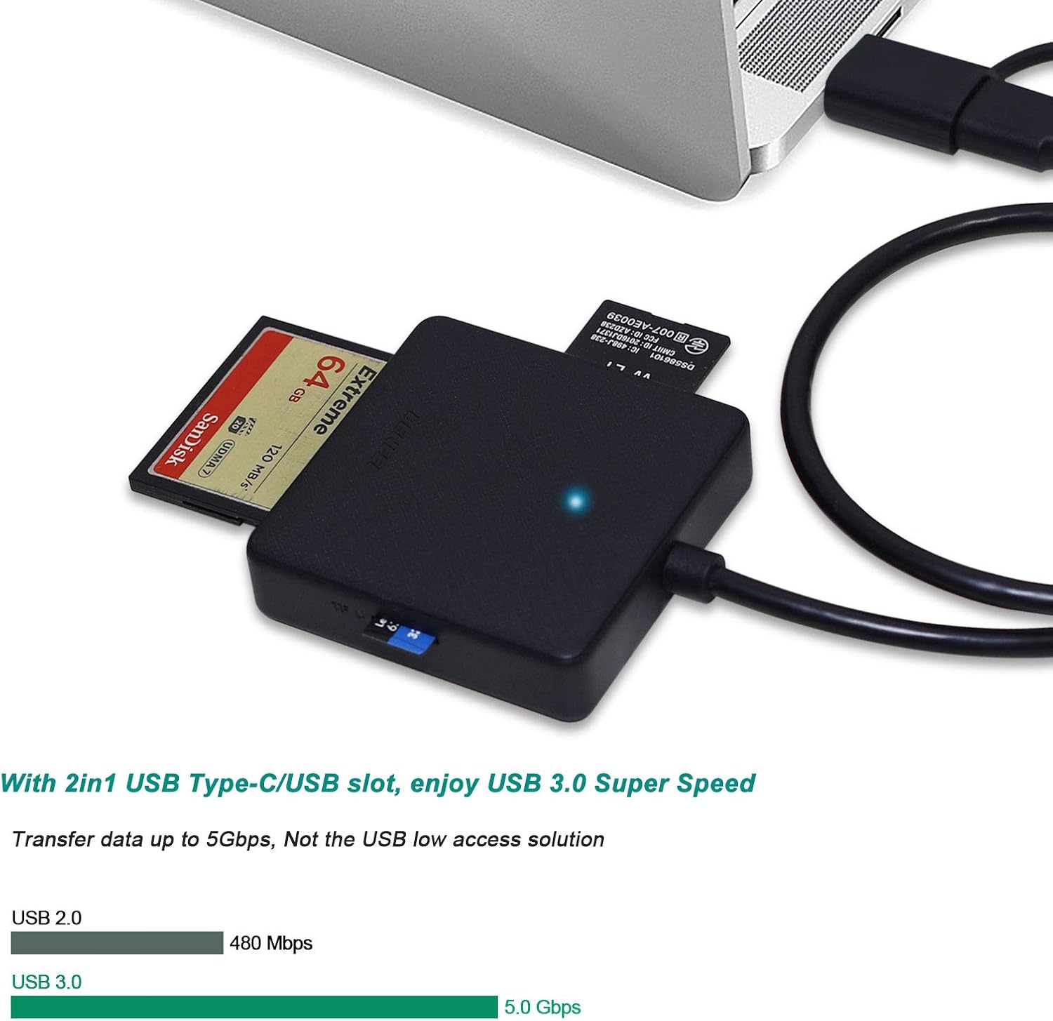 Memory Card Reader, BENFEI 4in1 USB 3.0 and USB-C to SD Micro SD MS CF Card Reader Adapter - Image 4