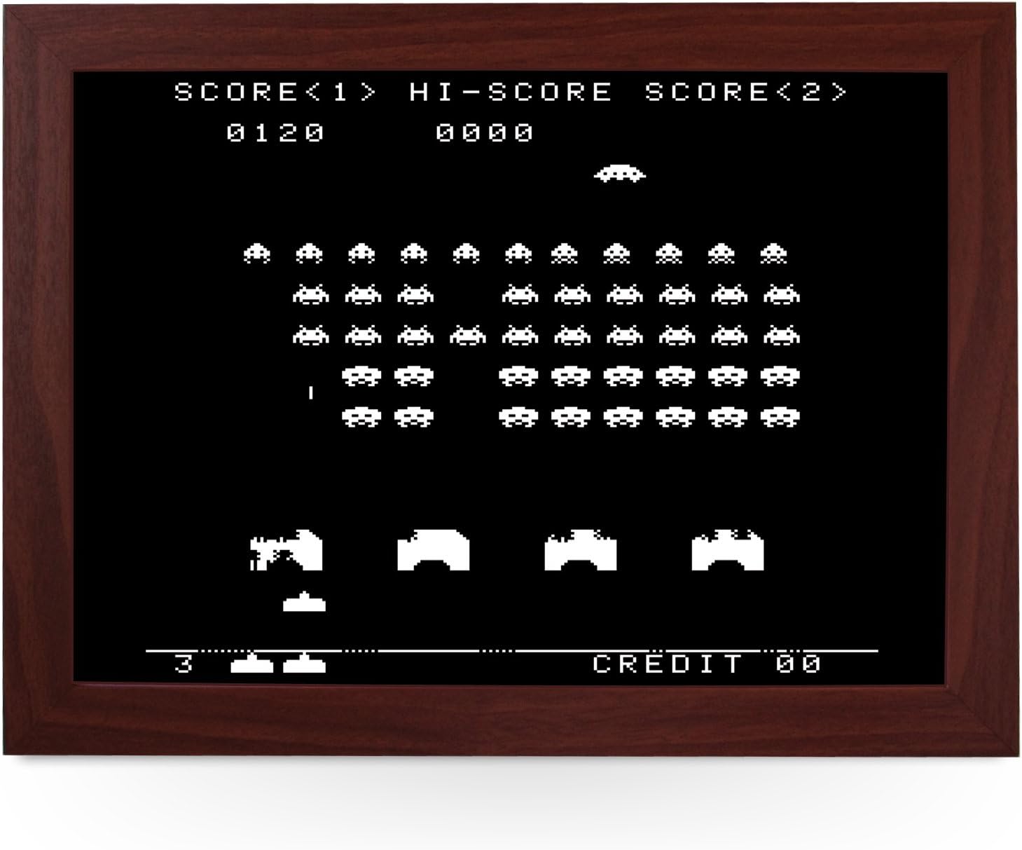 Portable Lap Desk Tray (Space Invaders) Handmade Wooden Frame, Beanbag Cushioned Bottom | Computers, Laptops, Meals, Food | L0192 Brown
