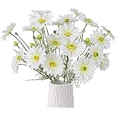 Uznaeoi White Cosmos Flowers Artificial 6PCS Faux Wildflowers Realistic 23.62'' Fake Daisies for Wedding Party Home Office Garden Decoration(White)