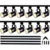 Bravsekai LED Track Lighting Kit GU10 3000K 12 Lights Black | Dimmable LED Spotlight 10W Replaceable Bulbs 13.12ft H Type Track Rail Adjustable Angle Complete Lighting System