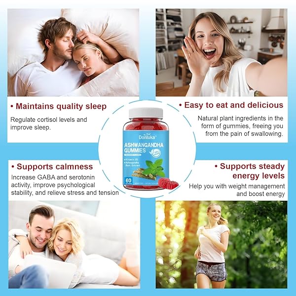 DONLUKA SUPPLEMENT FOR SLEEP, ASHWAGANDHA AND VITAMIN D3 GUMMIES, 120 COUNT, BOOST ENERGY, SUPPORTS CALMNESS, SUPPORTS STEADY ENERGY LEVELS, SUGAR FREE, NON-GMO (2 PACK)