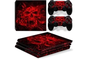 ROIPIN for PS4 Pro Version Skin for Console and Controllers, Vinyl Sticker Skins for Play-Station 4 Pro, Wrap Decal Cover Protective Accessories for Playstation 4 Pro(Red Skull)