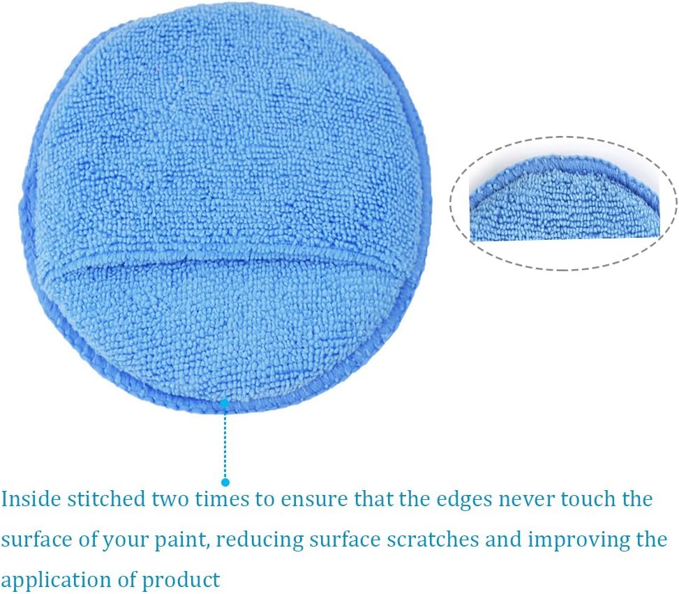 Autocare Microfiber Wax Applicator, Ultra-Soft Microfiber Wax Applicator Pads with Finger Pocket Wax Applicator for Cars Wax Applicator Foam Sponge (Blue, 5" Diameter, Pack of 10): Automotive