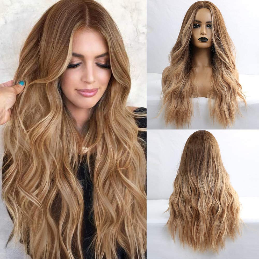 HAIRCUBE Middle Part Long Wave Fashion Wig Nature Heat Resistant Synthetic Fiber for Women Party Cosplay Costume Daily Wig (Brown)