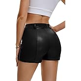 Women's Faux Leather Shorts High Waisted Zip Front Bodycon Slim Shorts with Pockets