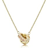 Linawe Moissanite Crystal Imitation Diamond Necklace for Women Trendy, Birthstone Rhinestone Dainty Jewelry, Circle Pendant Stainless Steel Chain Necklaces, Gold, Rose Gold and Silver Tones