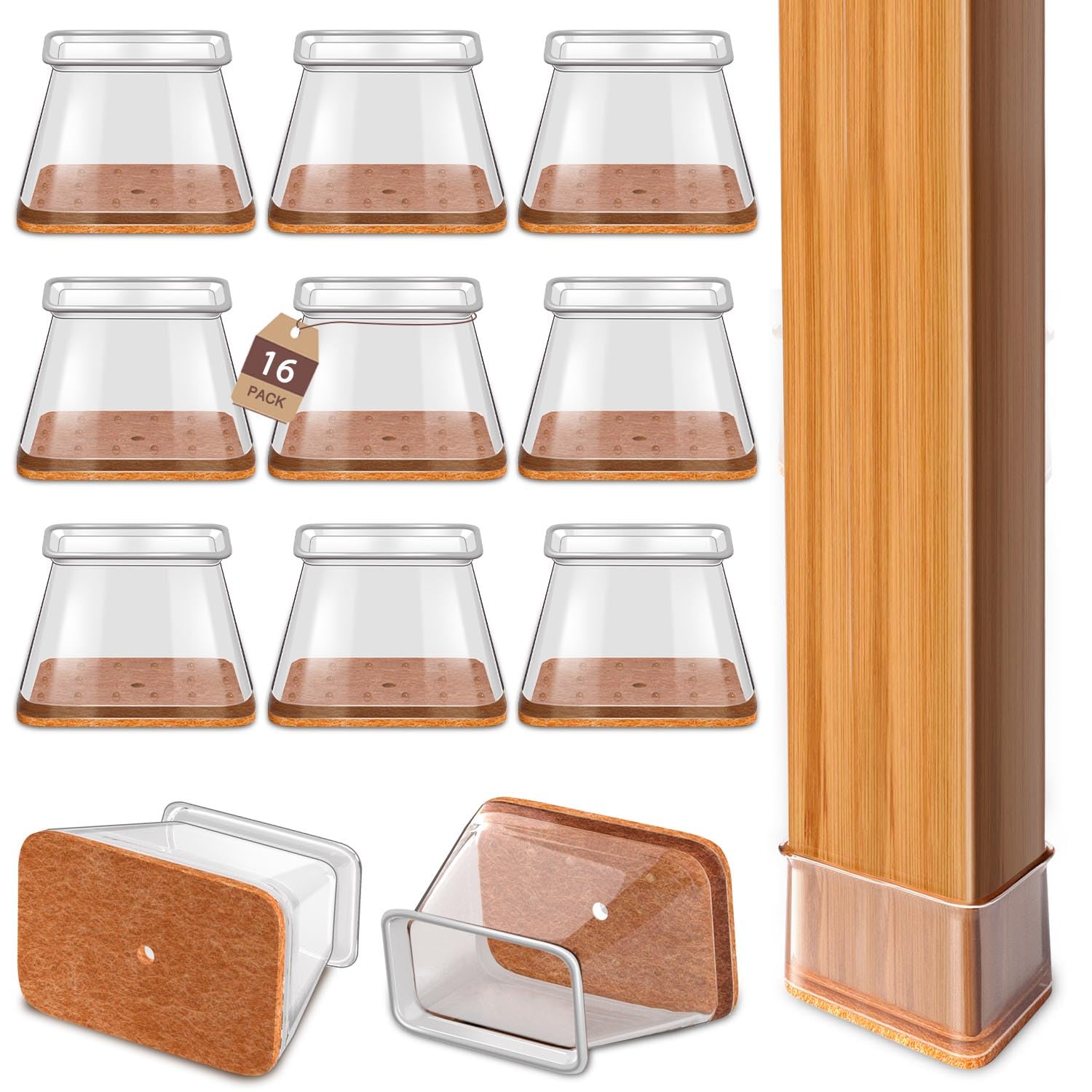 Photo 1 of Chair Leg Floor Protectors Rectangle Chair Leg Protectors for Hardwood Floors Silicone Caps Felt Furniture Pads Covers Anti-Scratch Reduce Noise 16 Pack Clear Fit Perimeter 5" to 5?7/8"