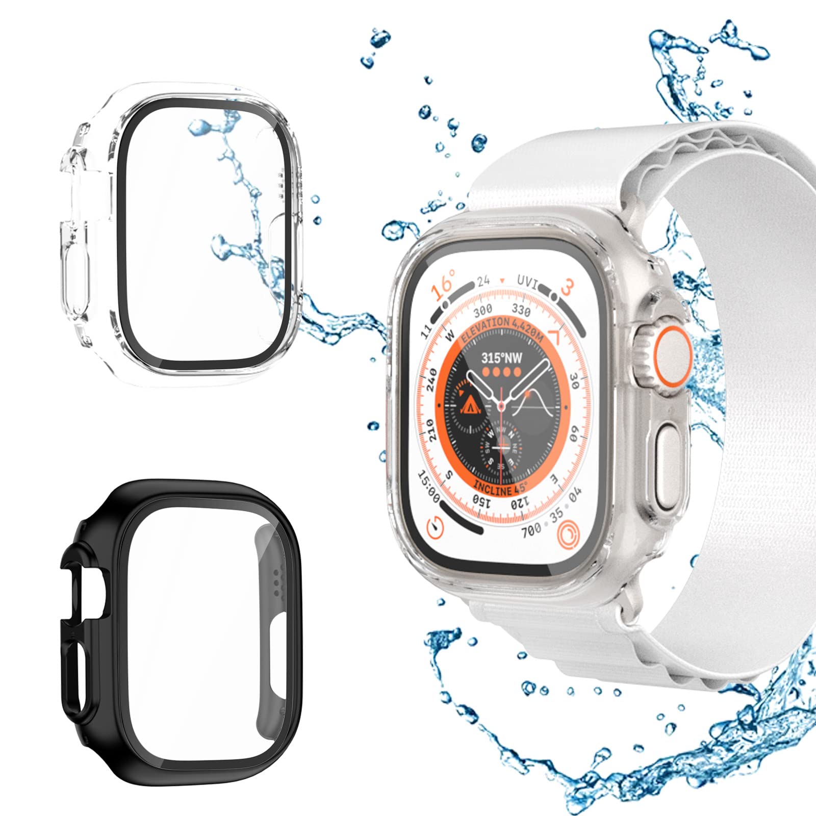 Case for Apple Watch Ultra 49 mm Protective Case with Screen Protector, Haojavo Pack of 2 Protection 360° All-Round Case Hard and HD Tempered Glass Scratch-Resistant Case Accessory for iWatch Ultra 49