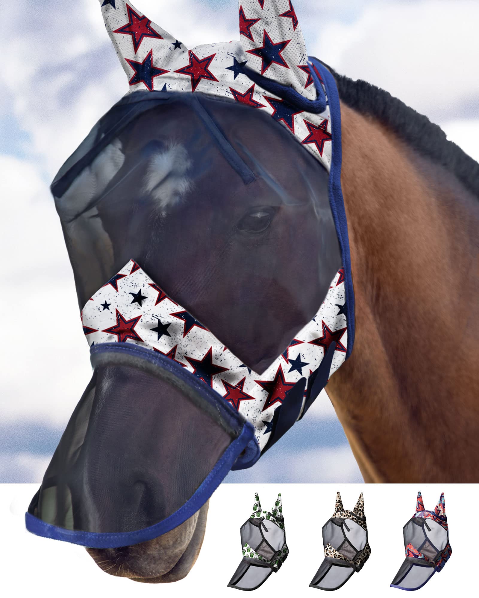 Harrison Howard LumiVista Horse Fly Mask Long Nose with Ears UV Protection for Horse-Dream Star Cob