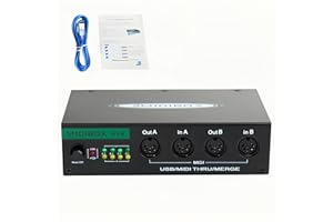 RQG MIDI Interface, USB MIDI Interface, 4 IN/ 4 OUT MIDI Thru Box with 2 IN/ 4 OUT MIDI Merge for Music Recording Composing Streaming Podcasting Plug-n-Play